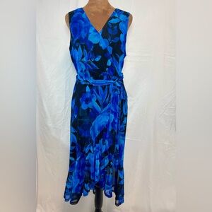 Connected Elegant Blue Floral Women's Dress, Size 12, Summer sleeveless dress